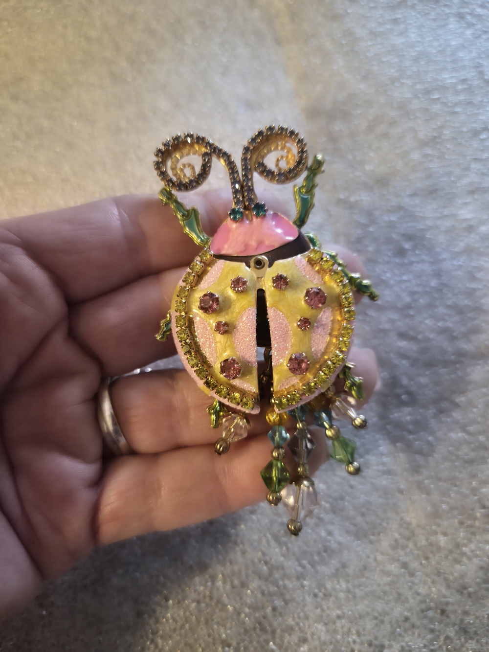 VTG Stamped L.A.T.R Multi Colored Lady Bug  Brooch/Necklace